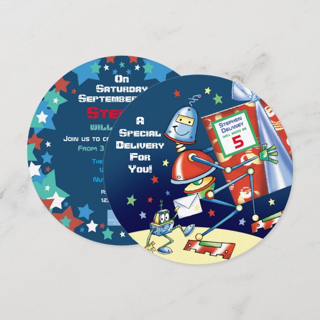 Convites Robô, entrega especial, Festa de aniversário de 5  (Frente/Verso)