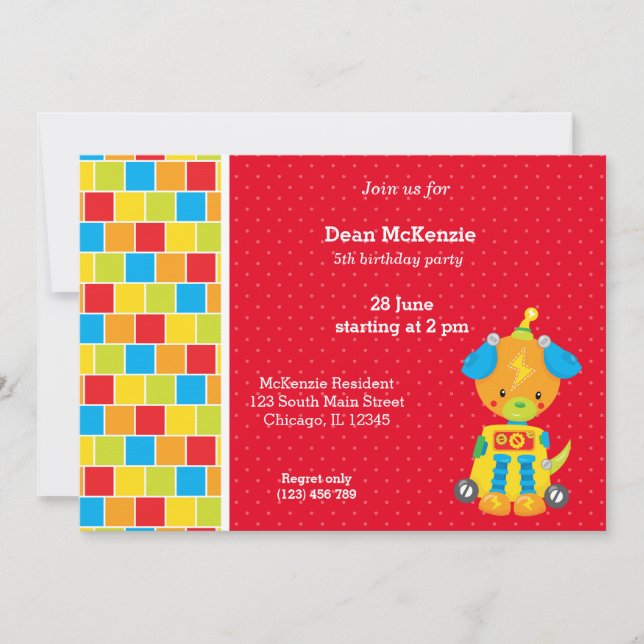 Convites Robô * escolha a cor de fundo (Frente)