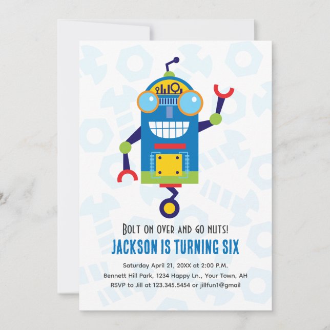 Convites Robot Birthday Invitation robôs (Frente)