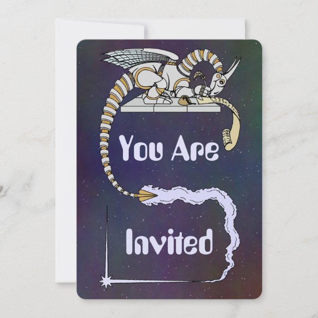 Convites Robot Dragon Escrevendo em Scroll (Frente)