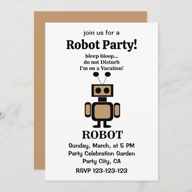 Convites Robot Funny Tech Party (Frente/Verso)