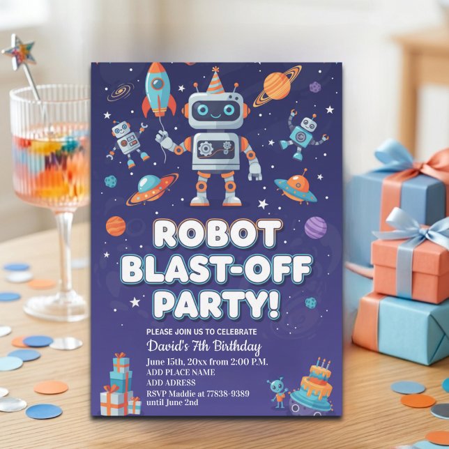 Convites Robots in Space 7th Birthday Party (Criador carregado)