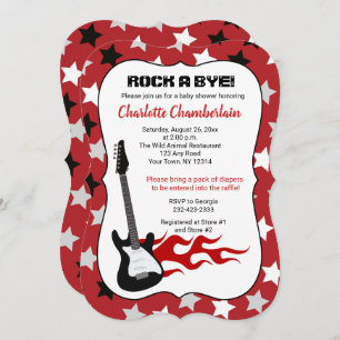 Convites Rock a Bye Red Rock Star Chá de fraldas