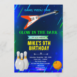 Convites Rock and Bowling Birthday Invitation