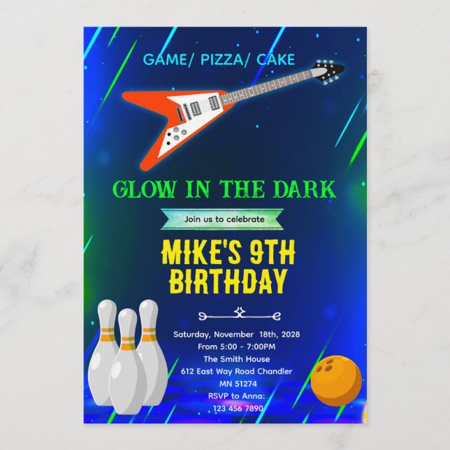 Convites Rock and Bowling Birthday Invitation (Frente)