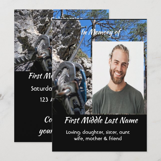Convites Rock Climber Celebration of Life Service (Frente/Verso)