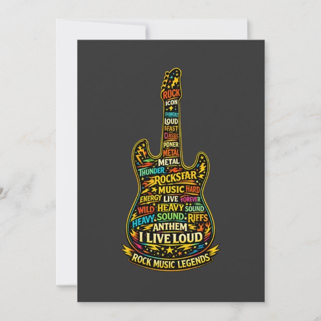 Convites Rock Guitar Typography Art (Frente)