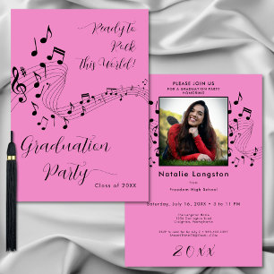 Convites Rock Music Black & Pink Photo Festa de formatura