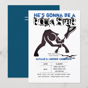 Convites ROCK STAR BOYS Chá de fraldas Blue Black Break Gui