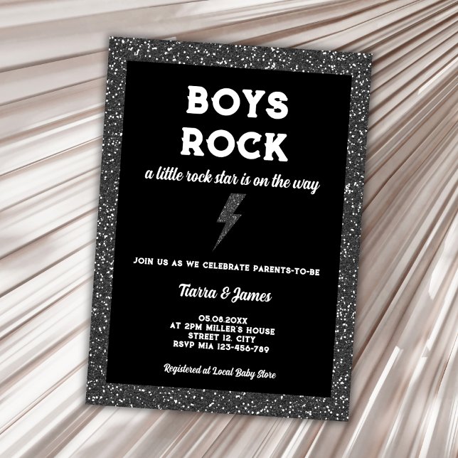 Convites Rock Star Chá de fraldas Black Rock And Roll (little rock star rock and roll boy baby shower invitation)