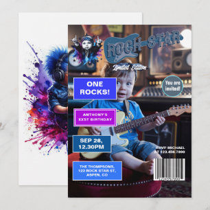 Convites Rock Star "One Rocks"! Primeiro aniversario Cobrir