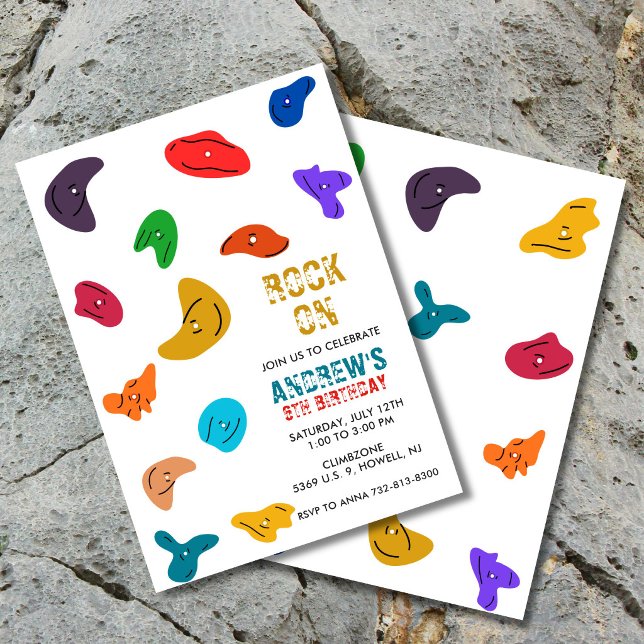 Convites Rock Wall Climbing Birthday  (colorful rock climbing kids invite, fun, modern and fully customizable)