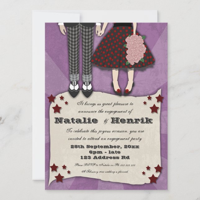 Convites Rockabilly Wedding, noivado 5.5x7.5 (Frente)