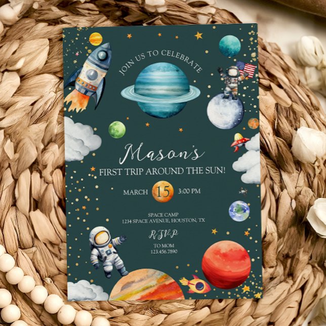 Convites Rocket & Astronaut First Trip Around the Sun Space (Criador carregado)