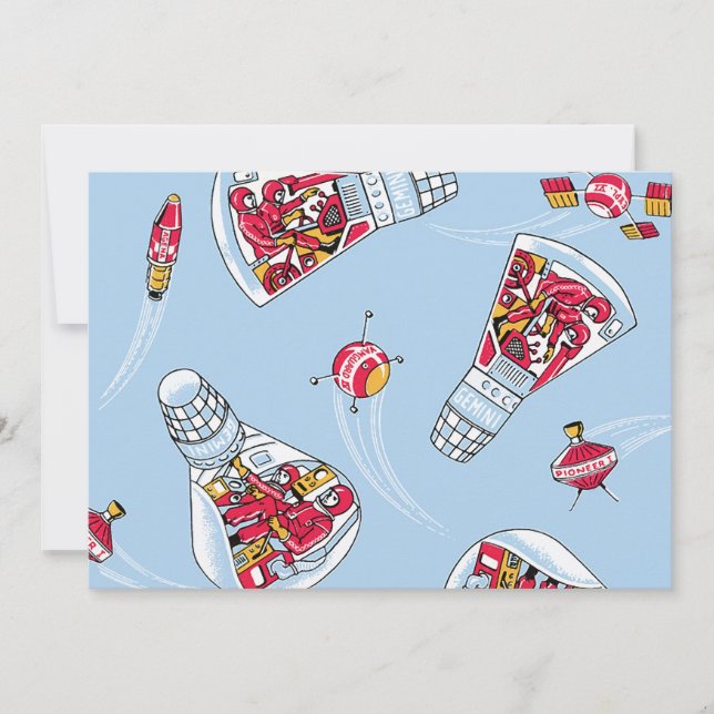 Convites Rocket Man Retro Gemini Festa Espacial (Frente)