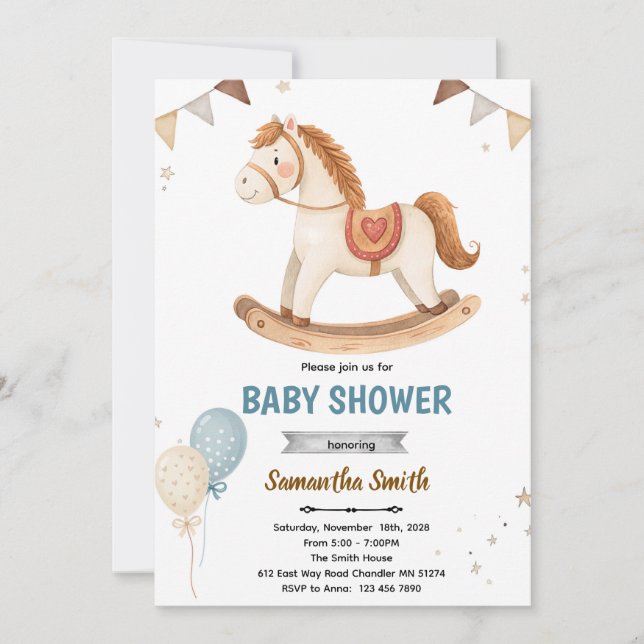 Convites Rocking Horse Baby Shower Invitation (Frente)