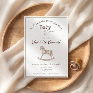 Convites Rocking Horse Baby Shower Vintage Neutral