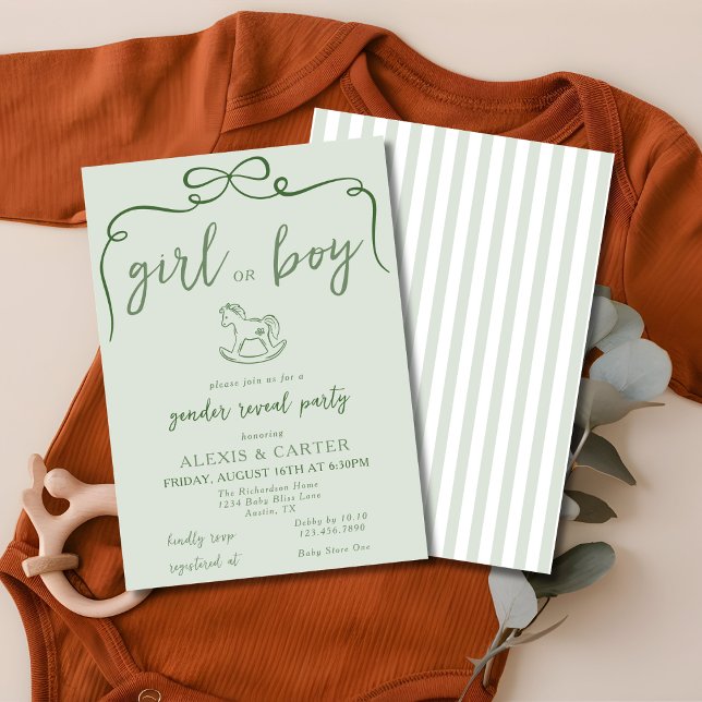 Convites Rocking Horse Neutral Sage Green Gender Reveal (Criador carregado)
