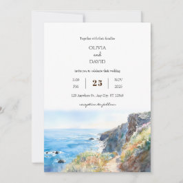 Convites Rocky Cliff Trail Blue Ocean Waves Beach Casamento