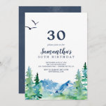 Convites Rocky Mountain aniversário de 30 anos<br><div class="desc">Este convite à aniversário de 30 anos Rocky Mountain é perfeito para uma festa de aniversário ao ar livre. O design apresenta uma paisagem de natureza selvagem pintada,  azul e verde,  com pinheiros de aquarela,  pássaros e montanhas.</div>