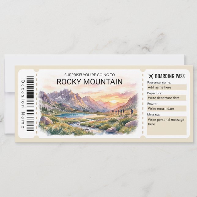Convites Rocky Mountain Trip Boarding Pass Ticket (Frente)