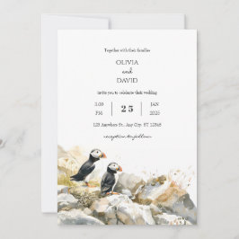 Convites Rocky Shoreline com Casamento Puffins Casal Beach