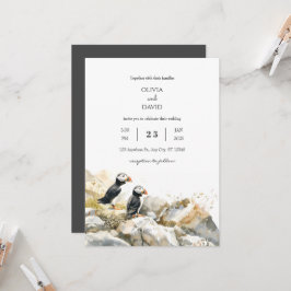 Convites Rocky Shoreline com Casamento Puffins Casal Beach