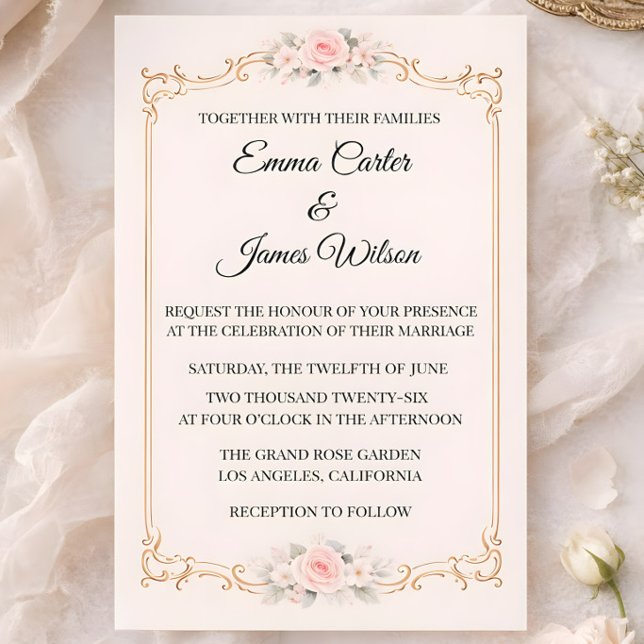Convites Rococo Blush (Rococco style wedding invitation mockup)