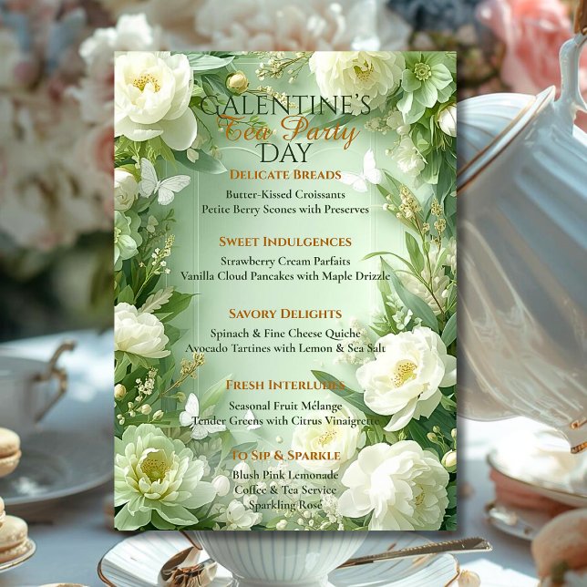 Convites Rococo Butterfly Garden Galentine Tea Party Menu (Criador carregado)