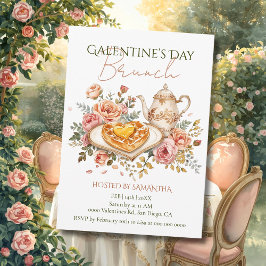 Convites Rococó Coração de Chá Waffle Galentine Brunch Flor