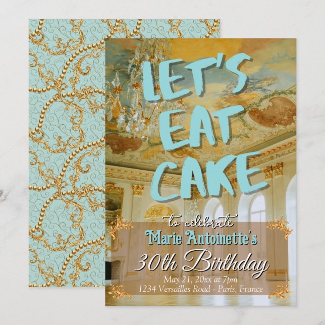 Convites Rococo Festa de aniversário estética Marie Antoine (Frente/Verso)
