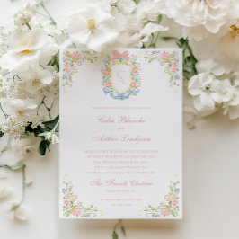Convites Rococo Floral Monogram Crest Wedding