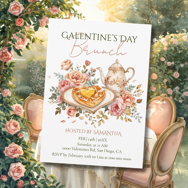 Convites Rococo Tea Heart Waffle Galentine Brunch Florals (Criador carregado)