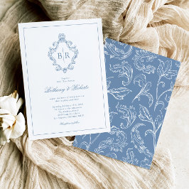 Convites Rococo Vintage Monograma Casamento Azul