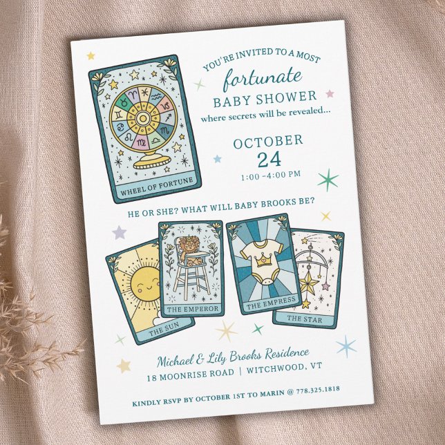 Convites Roda da Fortuna do Tarot Revelação de Gênero Chá d (Criador carregado)