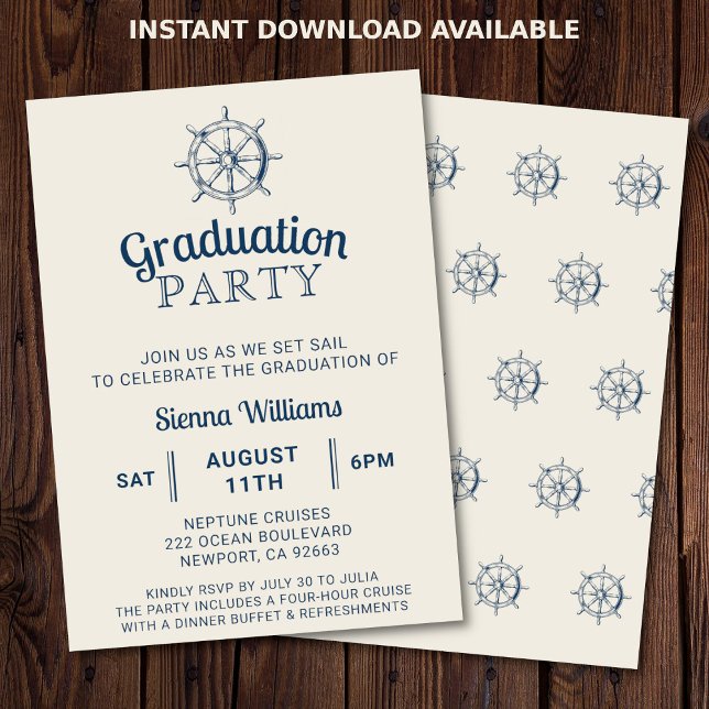 Convites Roda Náutica do Navio do Partido da Náutica de Gra (Nautical graduation party invitation. Perfect for a boat party or cruise. )