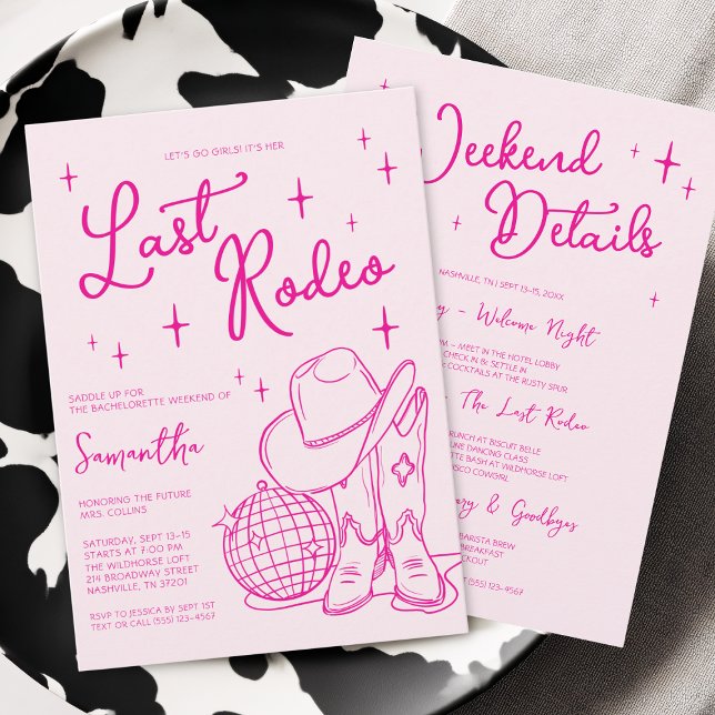 Convites Rodeio de despedida de solteira cor-de-rosa em Nas (Pink Nashville Last Rodeo Bachelorette Weekend Invitation)