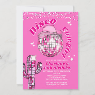 Convites Rodeio de Rosa Disco Cowgirl Brilho Cactus Anivers