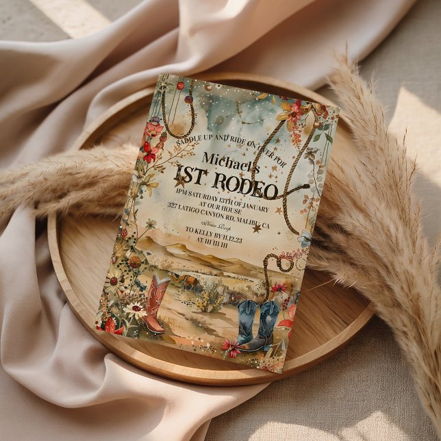 Convites Rodeo Boots & Cactus 1st Birthday (Criador carregado)