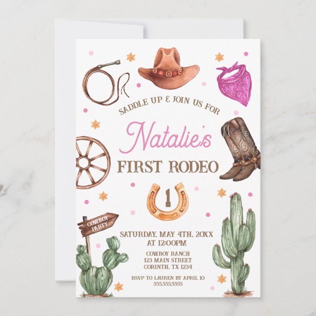 Convites Rodeo Cowgirl western Birthday Party Invitation (Frente)