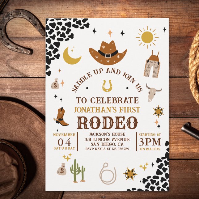 Convites Rodeo First Birthday, Cowboy Birthday Boy (Criador carregado)
