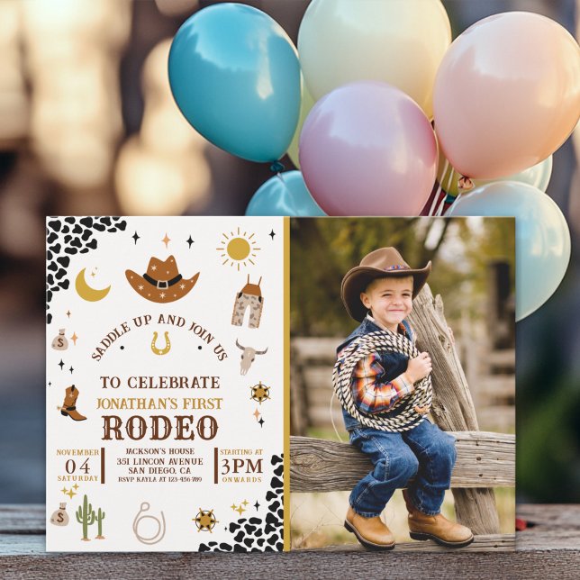 Convites Rodeo First Birthday, Photo Cowboy Birthday Boy (Criador carregado)