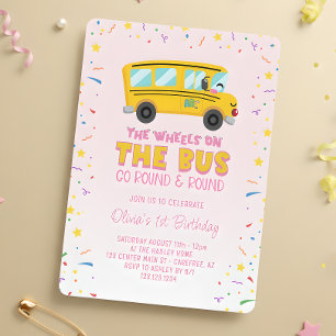 Convites Rodinhas Rosa no Ônibus 1º Aniversário