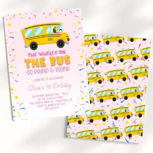 Convites Rodinhas Rosa no Ônibus 1º Aniversário