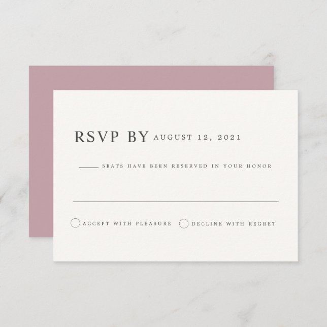 Convites ROGUE Dusty Blush Rosa Mauve Casamento RSVP Card (Frente/Verso)