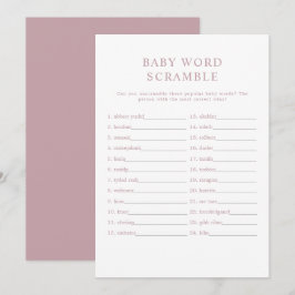 Convites ROGUE Moderno Dusty Rosa Baby Word Scramble Game