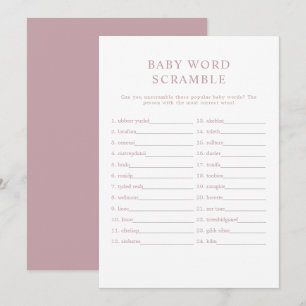Convites ROGUE Moderno Dusty Rosa Baby Word Scramble Game
