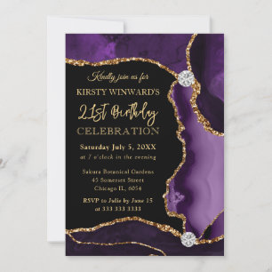 Convites Rojão de Aniversário Falso em Ágata Roxo e Dourado