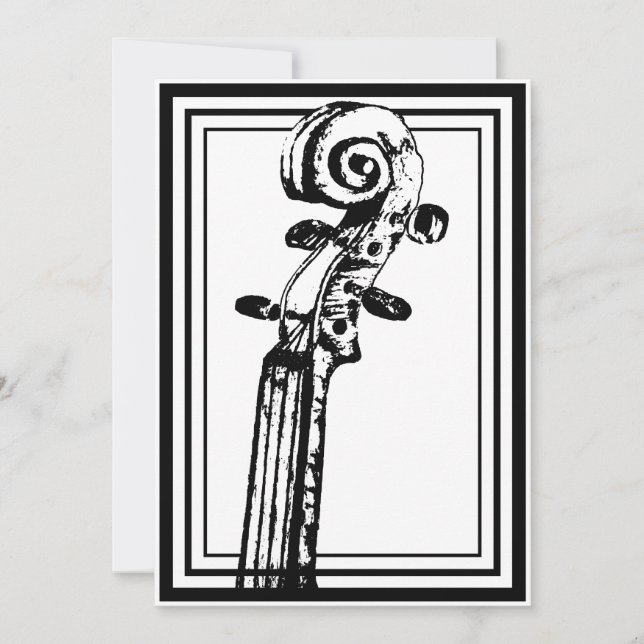 Convites Rolagem de violino preto e branco com contornos pr (Frente)