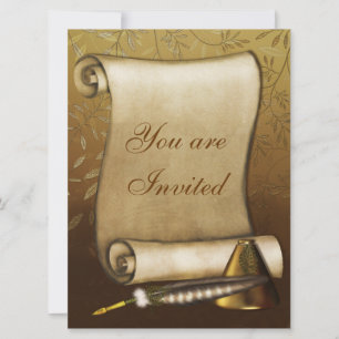 Convites Rolagem Elegante, Quill e Inkwell